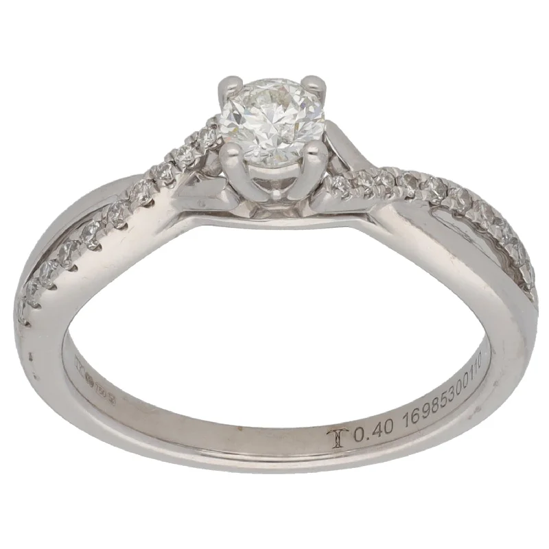 Tidal theme rings-18ct White Gold 0.35ct Diamond Solitaire Ring With Accent Stones Size N