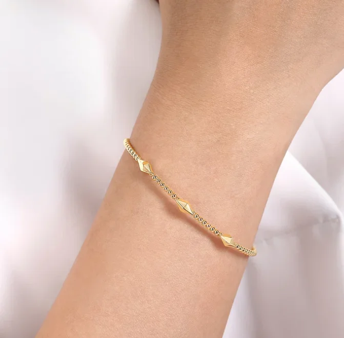 Stretch bangle bracelets-14K Yellow Gold Bujukan Pyramid Stations Bangle