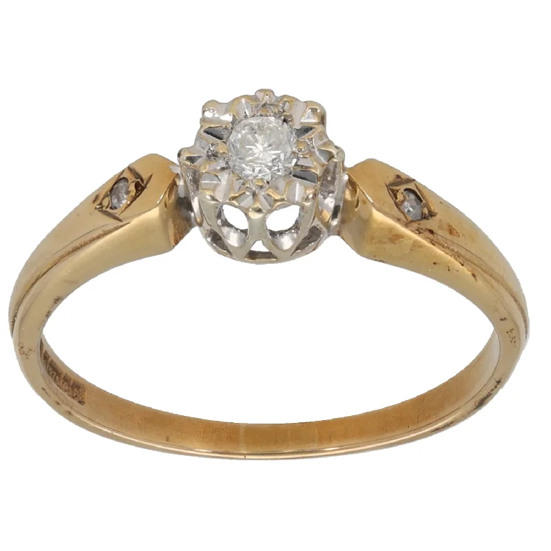 Radiant star rings-9ct Gold 0.08ct Diamond Solitaire Ring With Accent Stones Size N