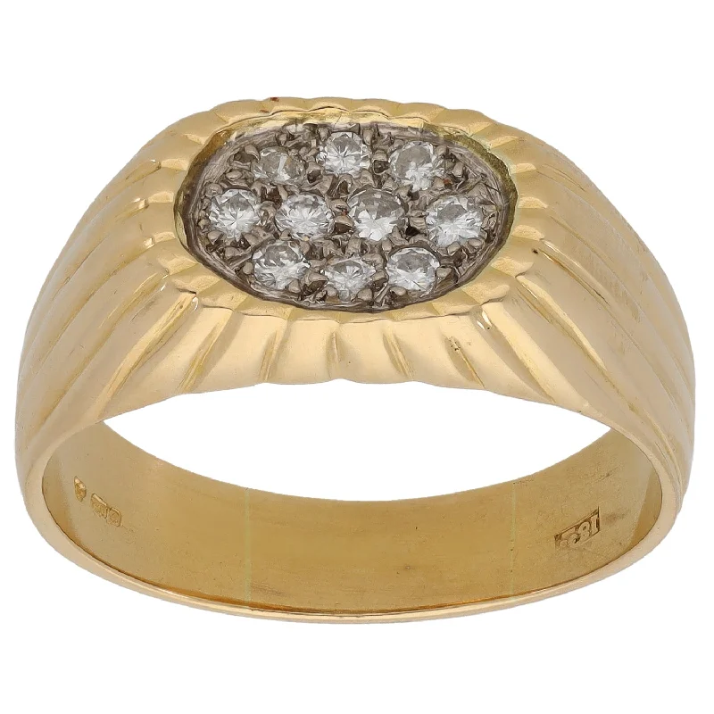 Plush satin rings-18ct Gold 0.30ct Diamond Patterned Signet Ring Size Y