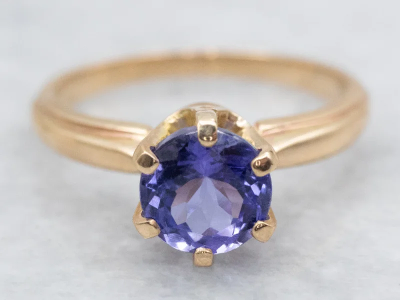 Glittering crystal rings-Polished Gold Tanzanite Solitaire Ring