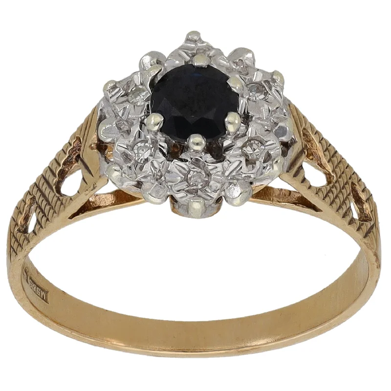 Ladybug rings-9ct Gold Sapphire & 0.06ct Diamond Cluster Ring Size L