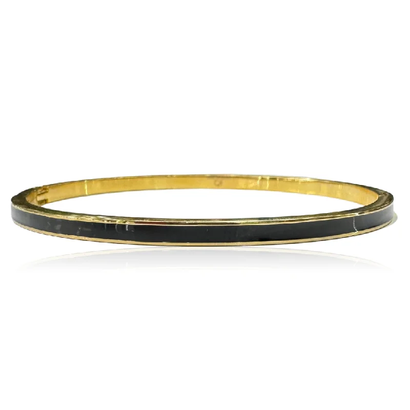 Plated silver bangles-Gold Plated Stainless Steel Thin Bangle With Enamel Bar - Multiple Colors Available