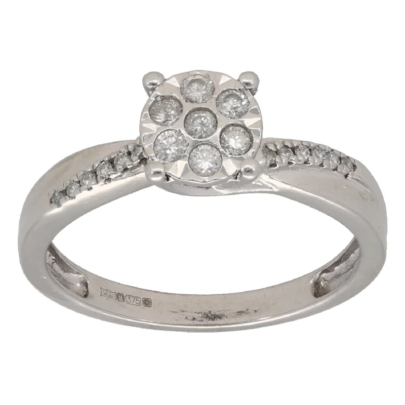 Radiant star rings-9ct White Gold 0.20ct Diamond Cluster Ring Size L