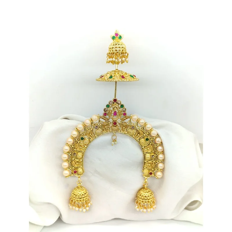 Ornate filigree brooches-Akruti Collection Gold Plated Kundan Hair Brooch