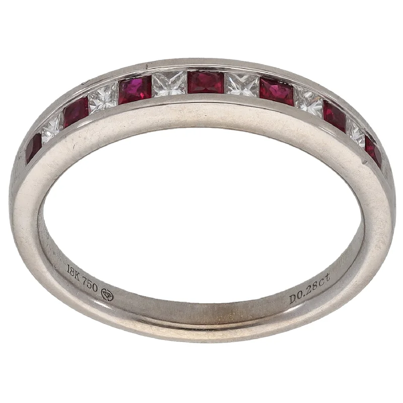 Bird motif rings-18ct White Gold 0.28ct Diamond & Ruby Half Eternity Ring Size P