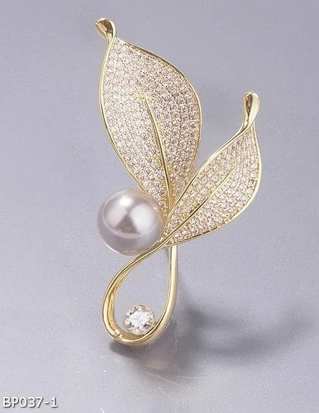 Wide stone brooches-Austrian zircon forest leaf pearl brooch