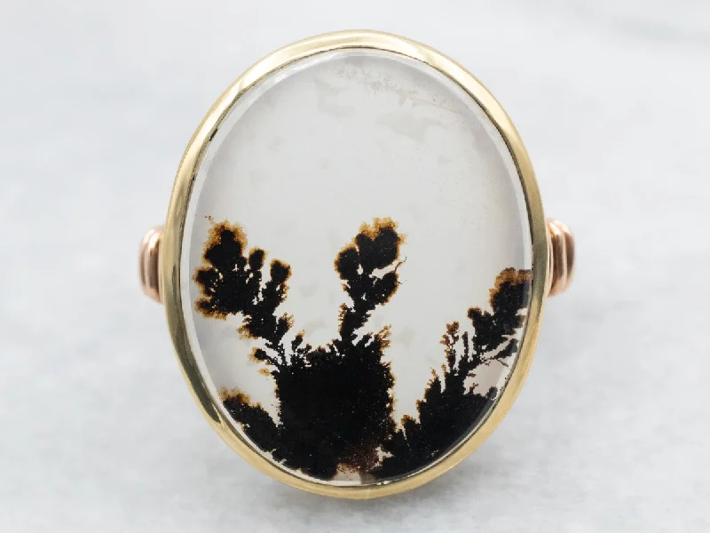 Rough band rings-Vintage Black and White Dendritic Agate Ring