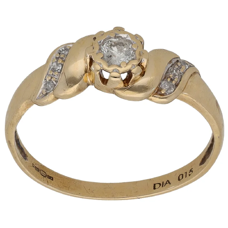 Spring band rings-9ct Gold 0.15ct Diamond Solitaire Ring With Accent Stones Size P