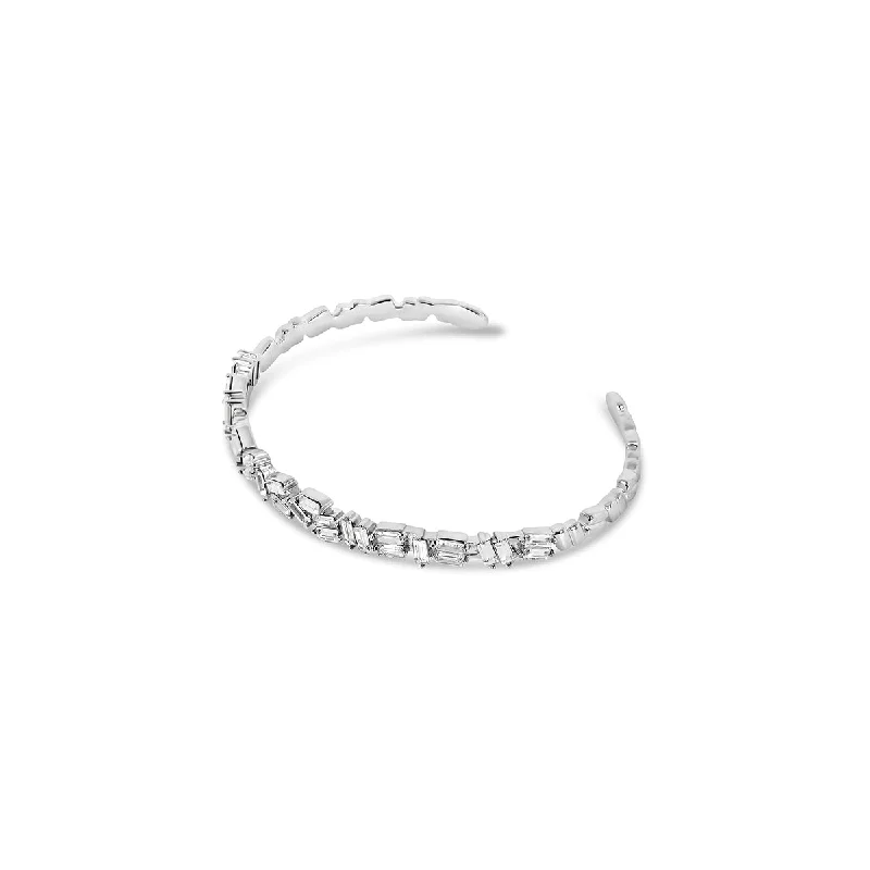 Bead trim bangles-Stone CZ Baguette Cut Bangle - Silver