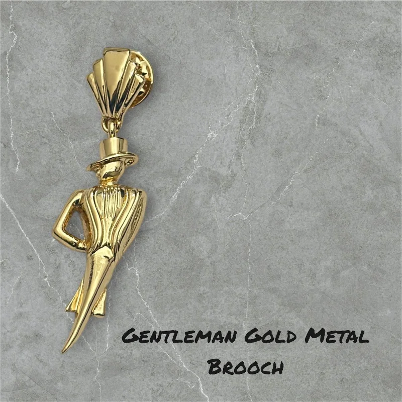 Rattan style brooches-Gentleman Gold Metal Brooch