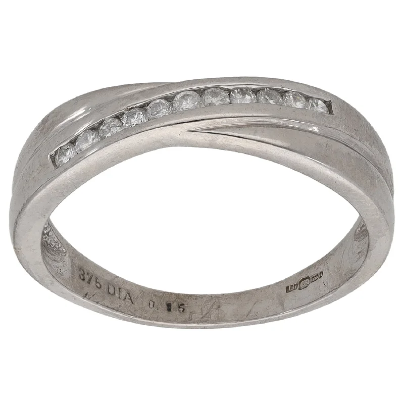 Leaf carved rings-9ct White Gold 0.15ct Diamond Half Eternity Ring Size N