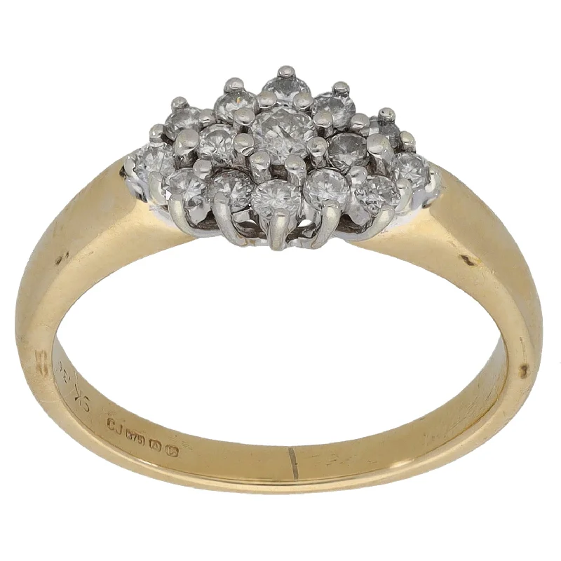 Artistic shape rings-9ct Gold 0.36ct Diamond Cluster Ring Size M