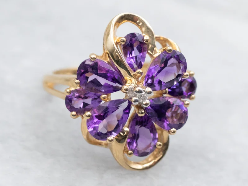 Rattan style rings-Floral Pear Cut Amethyst Cluster Ring