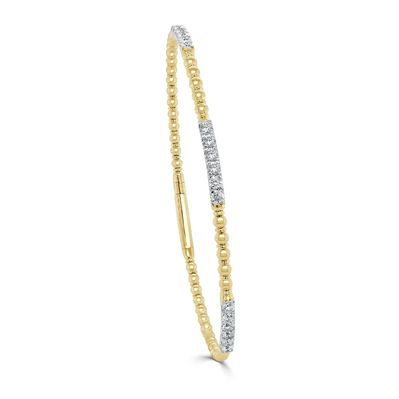 Thick gem bangles-Joelle Collection Diamond Station Bar Flexible 0.65ct Bangle 14K Gold - White