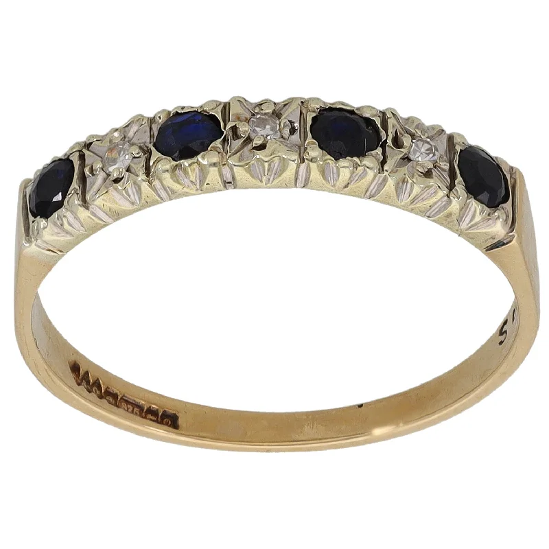 Sleek band rings-9ct Gold Sapphire & 0.03ct Diamond Half Eternity Ring Size Q