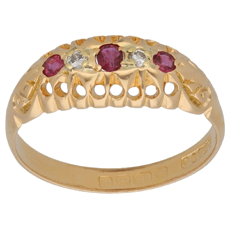 Retro cameo rings-18ct Gold Ruby & 0.04ct Diamond A&V Stone Set Ring Size N