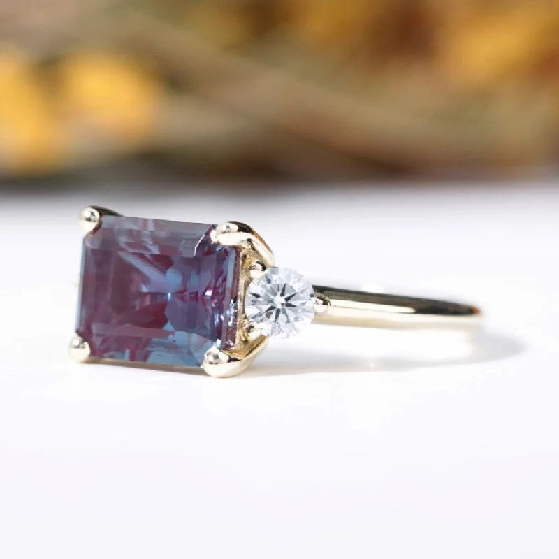 Bird motif rings-Alexandrite East West lab diamond engagement ring