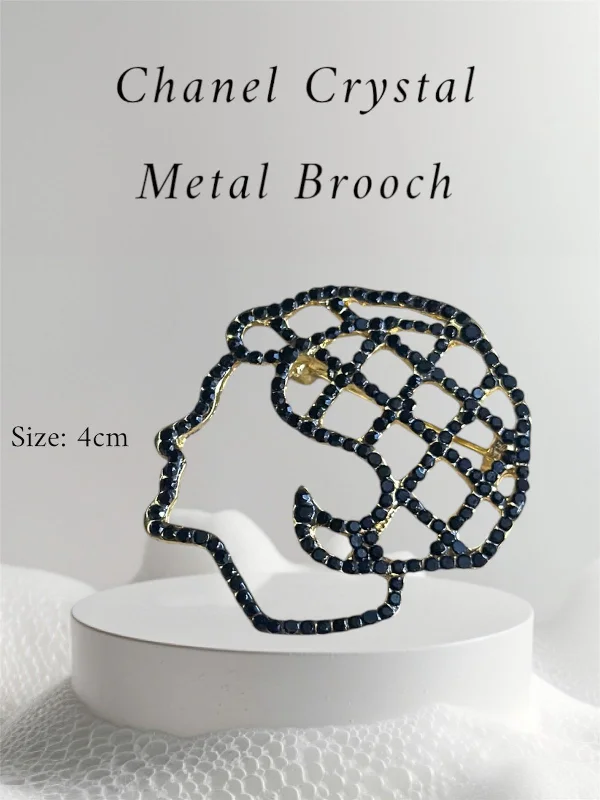 Mixed bead brooches-Black & Golden Chanel Crystal Metal Brooch