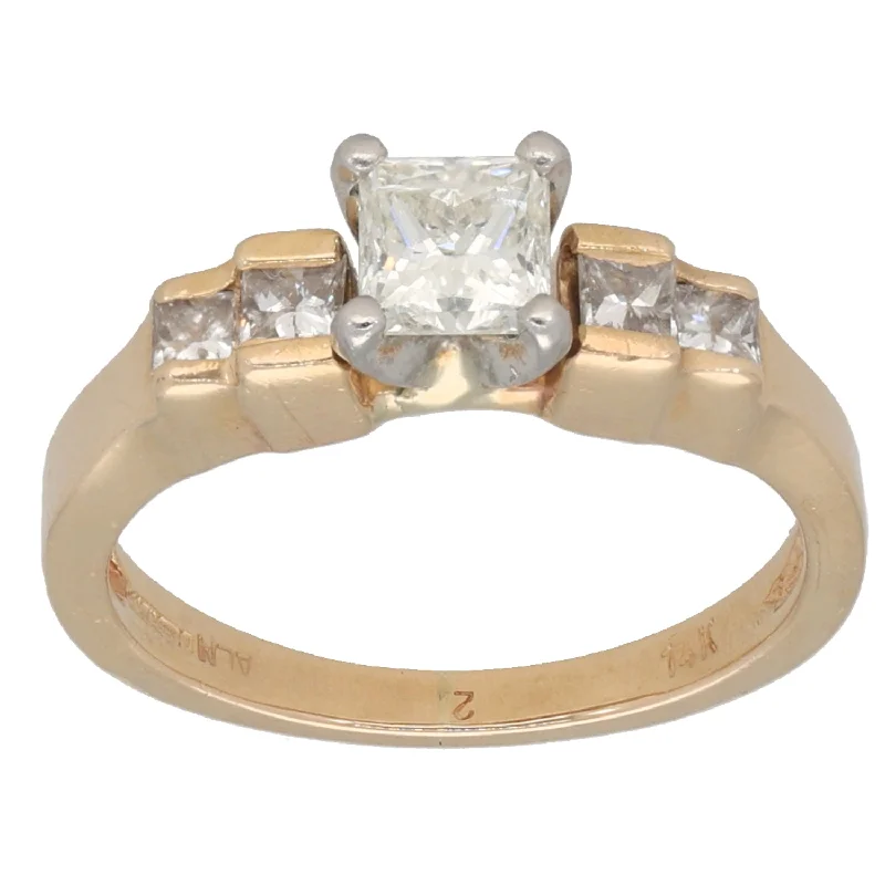 Circular design rings-14ct Gold 0.85ct Diamond Solitaire Ring With Accent Stones Size K