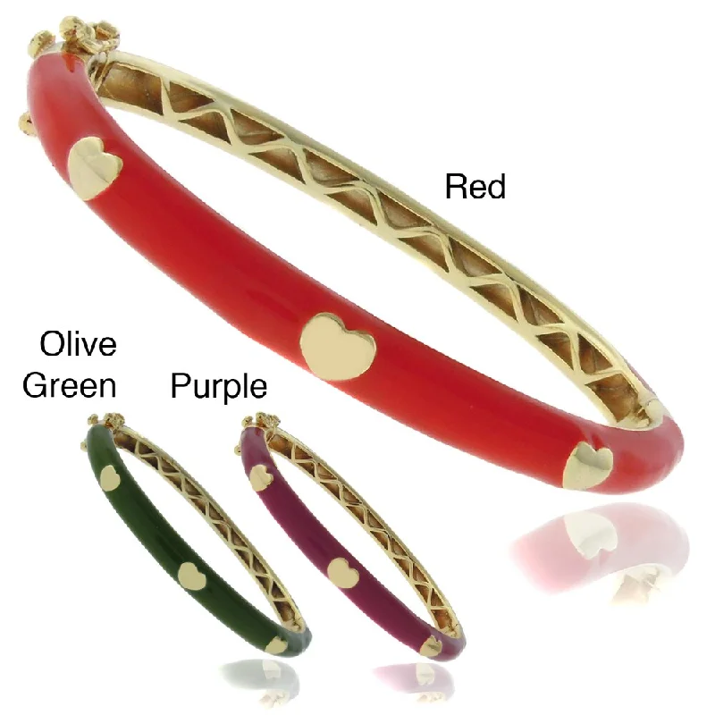 Artistic shape bracelets-Molly and Emma 18k Gold Overlay Children's Enamel Heart Bangle with Box Clasp