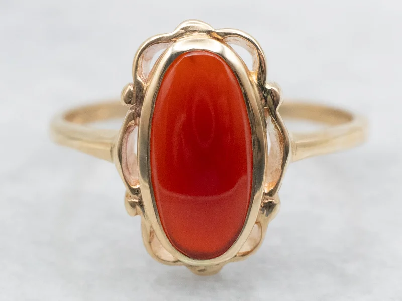 Glittering crystal rings-Scalloped Gold Carnelian Solitaire Ring