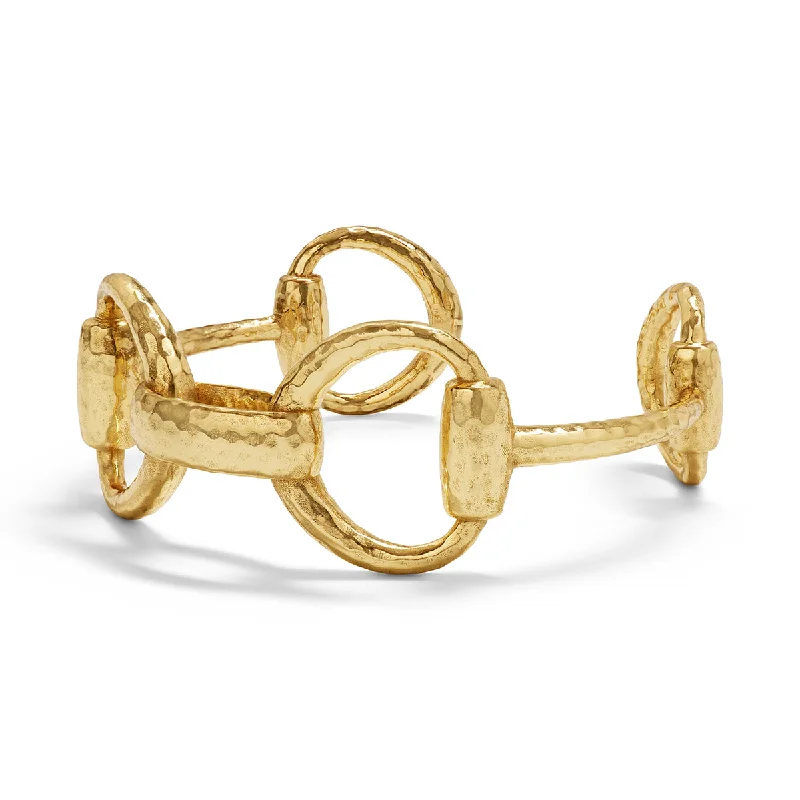 Stretch bangle bracelets-Equestrian Snaffle Bit Cuff - Gold