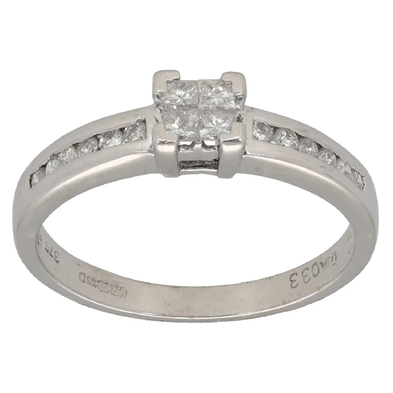 Ethnic bead rings-9ct White Gold 0.32ct Diamond Solitaire Ring With Accent Stones Size N