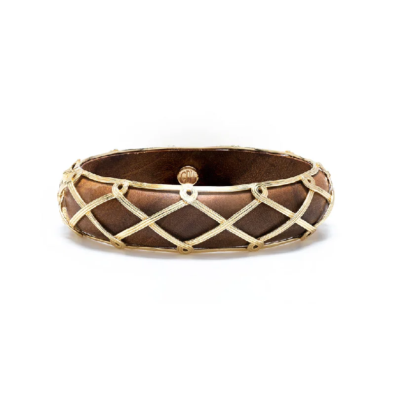 Woven cord bracelets-Earth Goddess Hinged Bangle - Teak