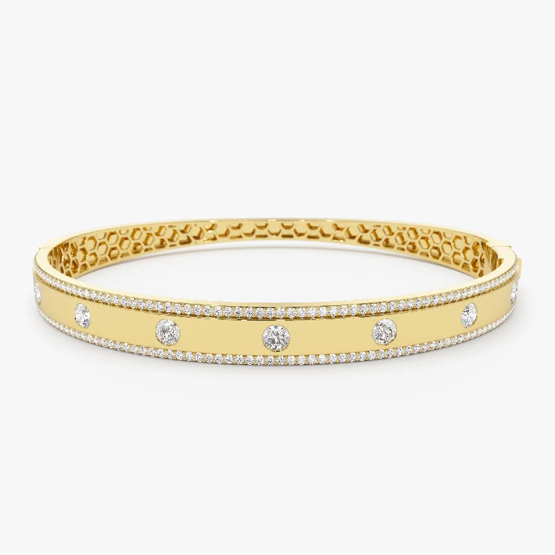 Fine pearl bangles-14K Flush Set Diamond Bangle with Pave Edges