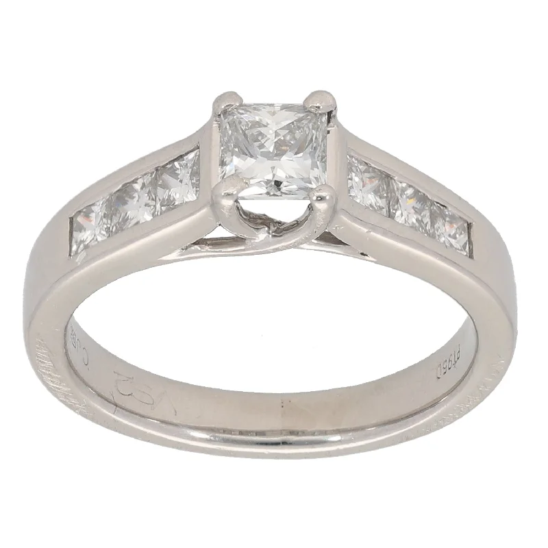 Plush satin rings-Platinum 1.43ct Diamond Solitaire Ring With Accent Stones Size M