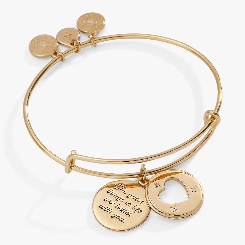 Ornate accent bracelets-Hidden Message Heart Affirmation Bangle