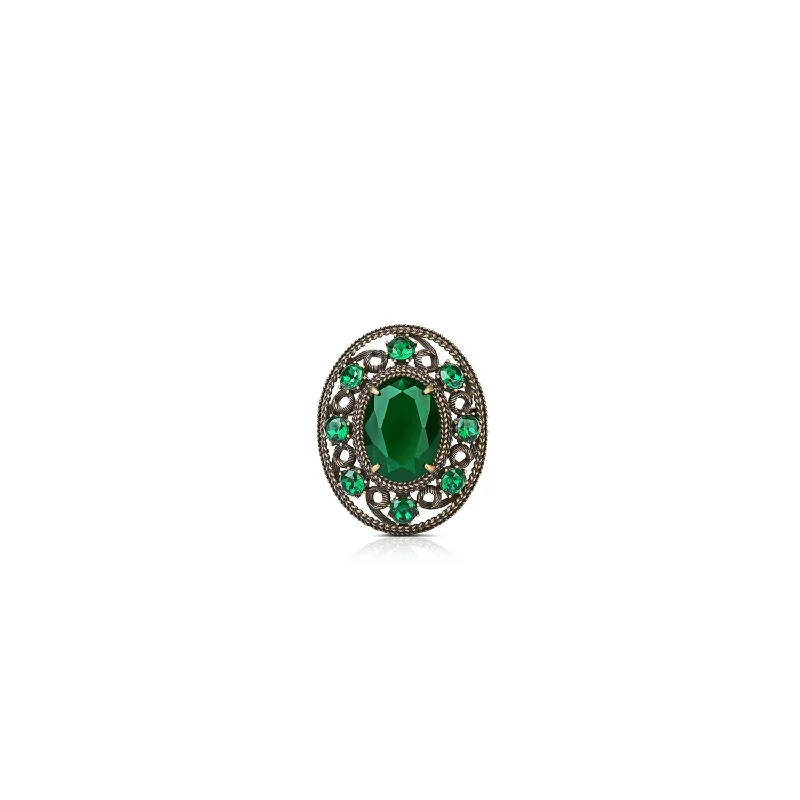 Aged silver brooches-Newbridge Green Stone Oval Brooch