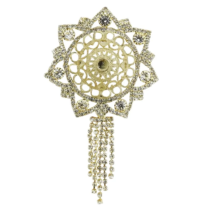 Bird feather brooches-Kriaa Floral Gold Plated Austrian Stone Saree Pin Brooch - 1502806