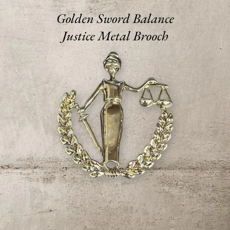 Ruby stone brooches-Golden Sword Balance Justice Metal Brooch