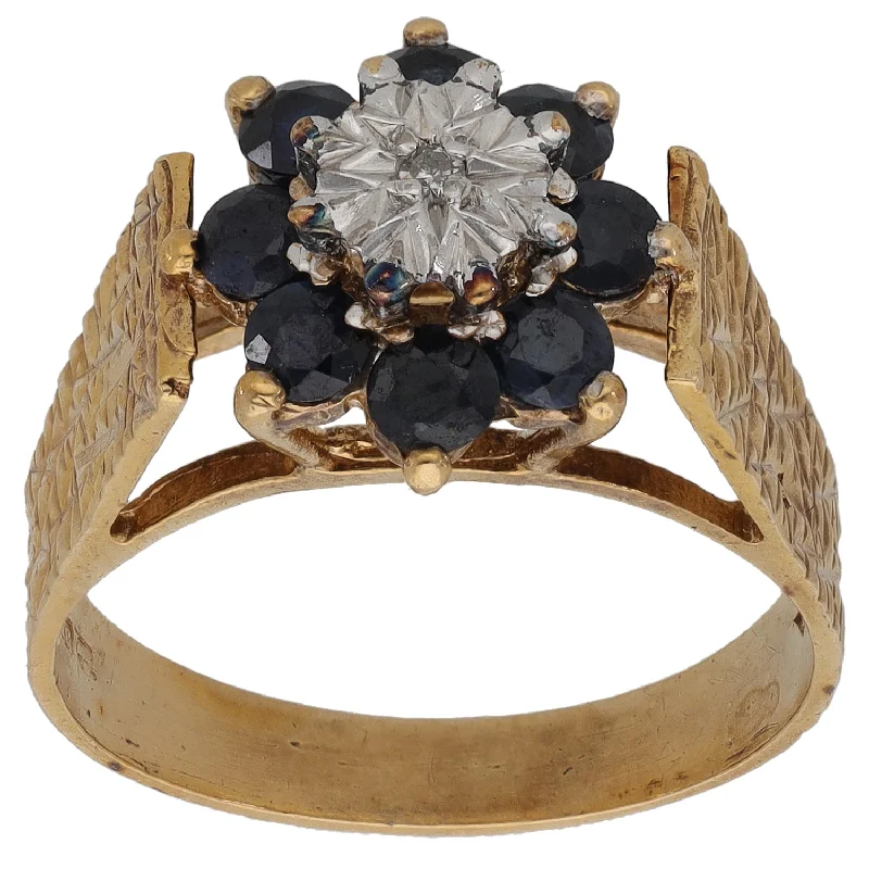 Stamped name rings-9ct Gold Sapphire & 0.02ct Diamond Cluster Ring Size N