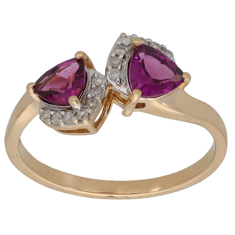 Clear quartz rings-9ct Gold Garnet & 0.07ct Diamond Dress/Cocktail Ring Size N