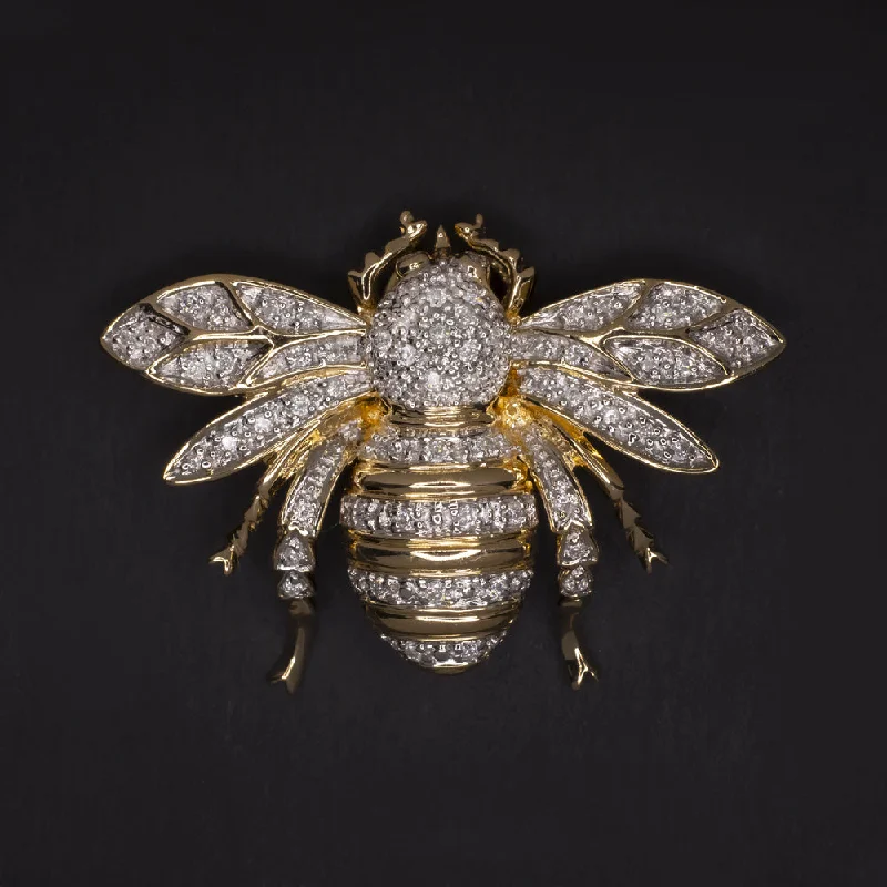 Suede accent brooches-NATURAL DIAMOND 14k YELLOW GOLD HONEY BEE PIN 8.5 GRAM SOLID BROOCH PENDANT PAVE