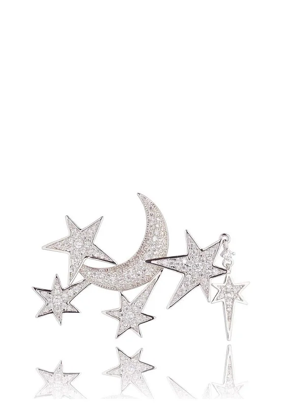 Coiled wire brooches-Knight & Day Moon & Stars Brooch, Silver