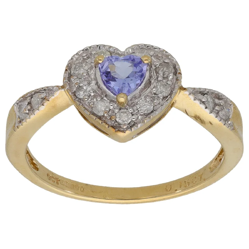 Wide band rings-9ct Gold 0.17ct Diamond & Tanzanite Dress/Cocktail Ring Size M