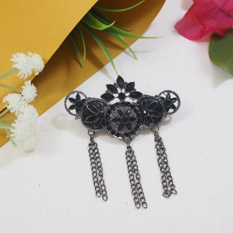 Tiny star brooches-Etnico Silver Oxidised Traditional Stone Drop Safa Kalangi Brooch for Groom/Men/Dulha Pagadi (SM84OXB)