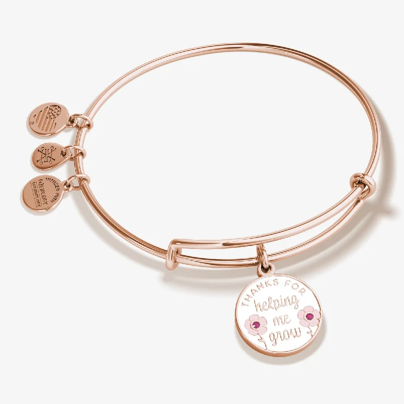 Radiant star bracelets-'Thanks For Helping Me Grow' Flower Charm Bangle