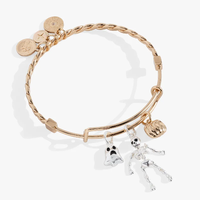 Sleek chain bracelets-Ghost, Skeleton and Pumpkin Trio Charm Bangle