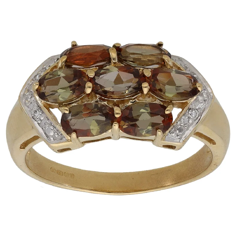 Stone-wrapped rings-9ct Gold Andesine & 0.06ct Diamond Dress/Cocktail Ring Size O