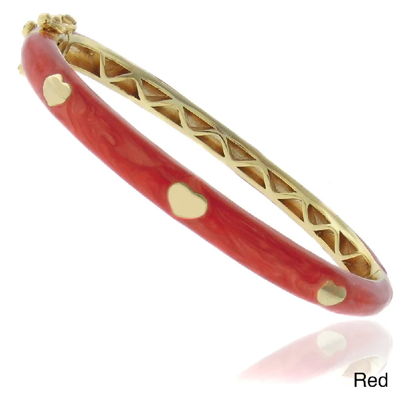 Garnet bead bracelets-Molly and Emma 18k Gold Overlay Children's Marbled Enamel Heart Bangle