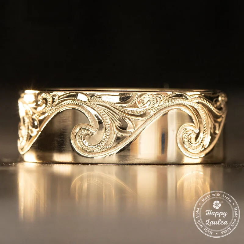 Astrology theme rings-14K Gold Ring 'Catch the Wave' [8mm width] Hand Made Hawaiian Jewelry