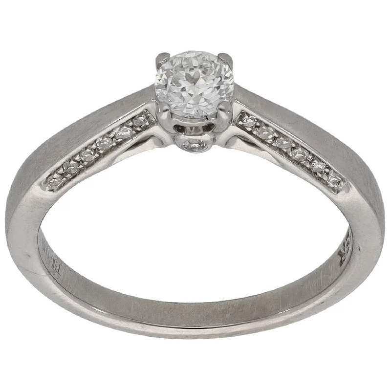 Regency style rings-18ct White Gold 0.46ct Diamond Solitaire Ring With Accent Stones Size M