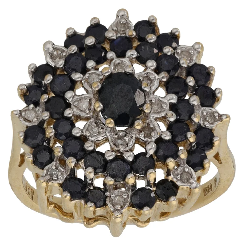 Smoky quartz rings-9ct Gold Sapphire & 0.16ct Diamond Cluster Ring Size O