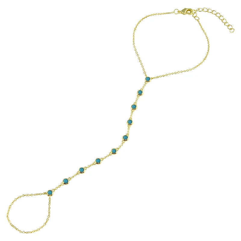 Hand-carved bracelets-Turquoise Bezel Hand Chain