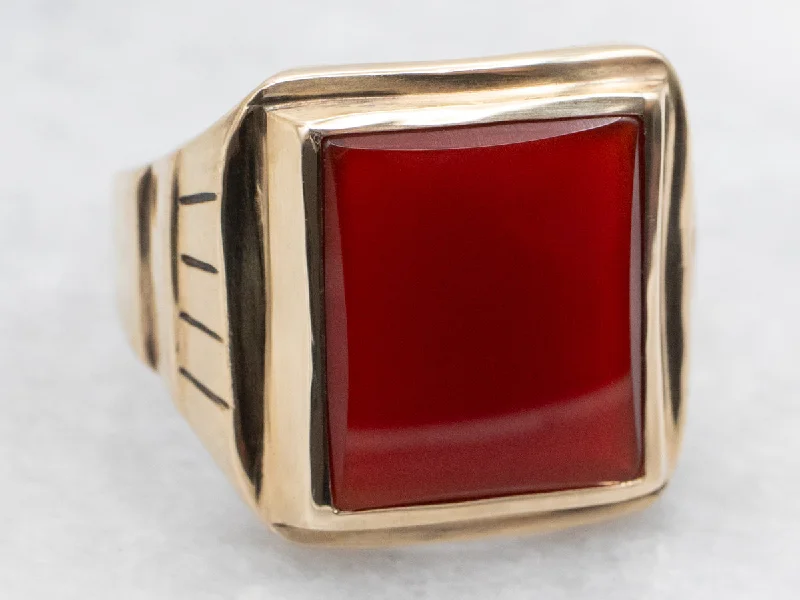 Linked design rings-Mid-Century Carnelian Gold Ring